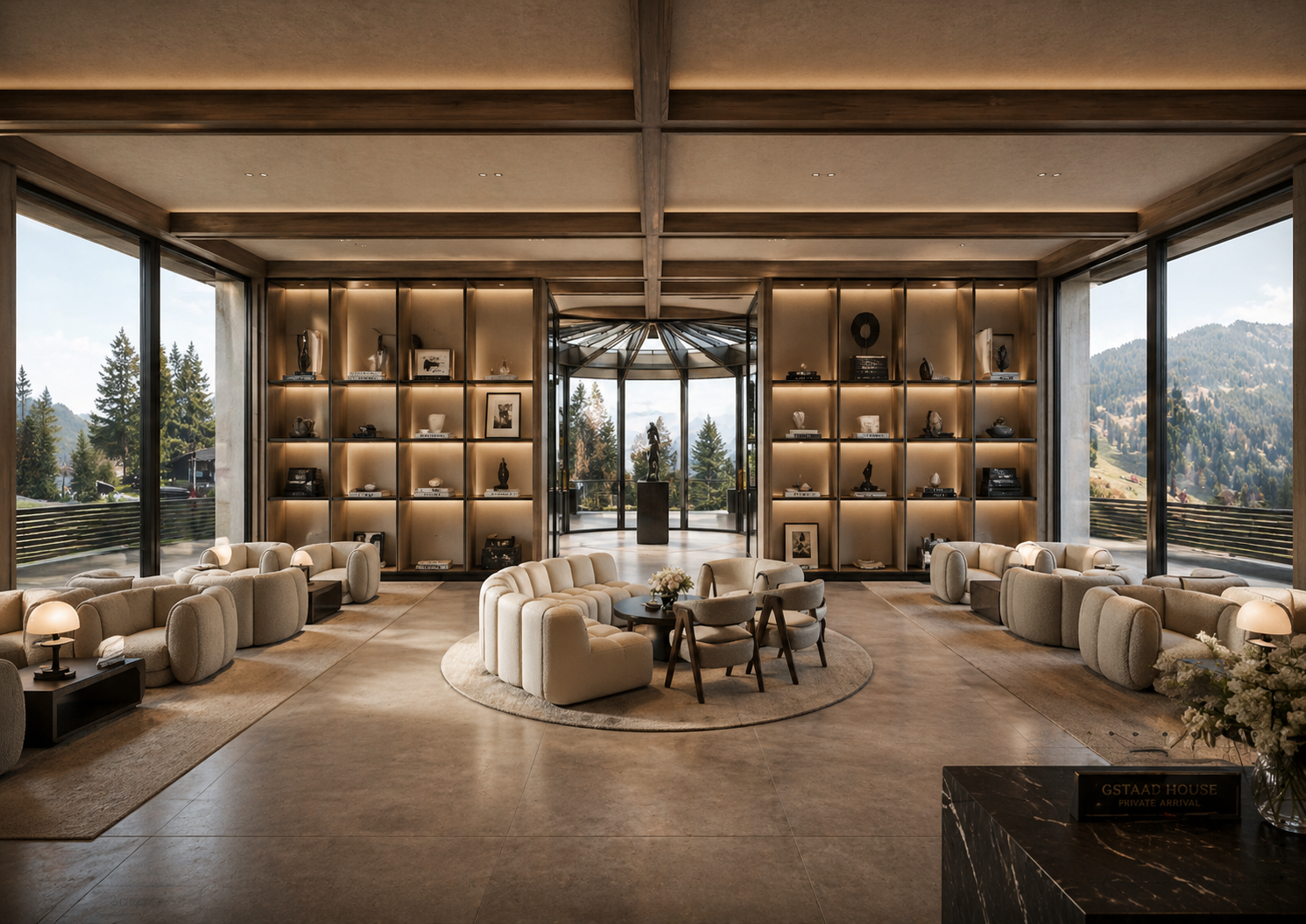 Private lounge overlooking the Alps at Gstaad House