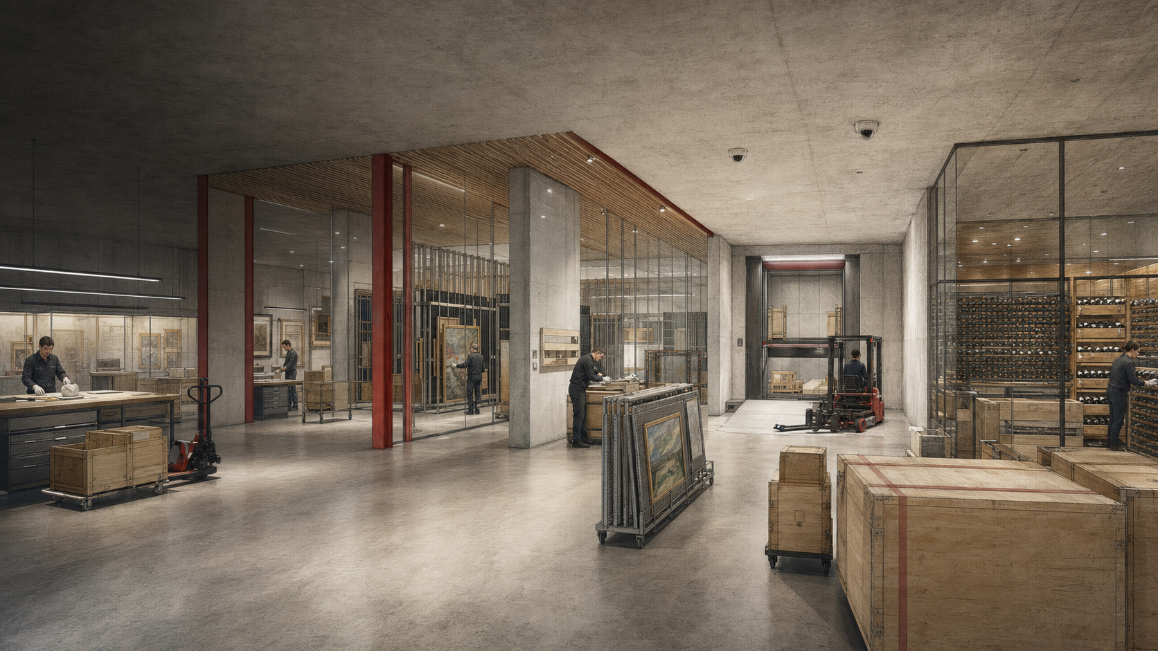 Collection care and art handling spaces inside Gstaad House