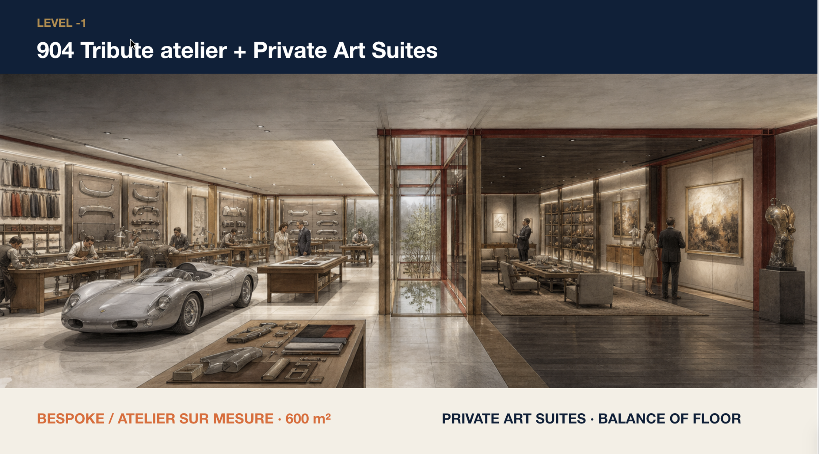 Level minus one with the 904 Tribute atelier and private art suites